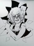  (9) 1girl bandage_on_face bandages bandaid bandaid_on_arm bow cirno collarbone flat_chest hair_bow highres marker messy_hair missing_tooth monochrome nib_pen_(medium) open_mouth sendai_(nazonomono) smile solo touhou traditional_media 