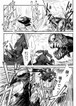  1girl comic firing i-class_destroyer kantai_collection long_hair monochrome ryuujou_(kantai_collection) toritora translation_request turret twintails visor_cap 