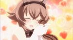  1girl animated animated_gif brown_hair closed_eyes holding_animal kantai_collection lowres mutsu_(kantai_collection) short_hair sparkle squirrel 