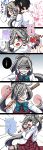  1boy 1girl :d admiral_(kantai_collection) ahoge anger_vein asashimo_(kantai_collection) blush bowtie comic grey_eyes grey_hair grin hair_over_one_eye highres hinaco kantai_collection long_hair military military_uniform naval_uniform open_mouth pantyhose pleated_skirt ponytail shaded_face skirt smile stick translated uniform 