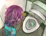  1girl bathroom from_behind in_water komeiji_satori migi_tonari pink_hair third_eye toilet touhou 