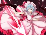  1girl akagashi_hagane bat_wings blue_hair dress mob_cap red_eyes remilia_scarlet short_hair solo spear_the_gungnir tagme touhou wings 