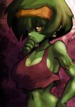  1girl breasts cleavage crop_top earrings green_hair green_skin hairband jewelry midriff navel nezutora no_bra rottytops shantae sideboob skull slender_waist solo stitches tank_top zombie 