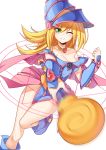 1girl ;) bare_shoulders blonde_hair dark_magician_girl duel_monster green_eyes hat highres one_eye_closed smile solo transistor wand witch_hat yuu-gi-ou yuu-gi-ou_duel_monsters 