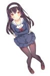  1girl black_hair chitetan collarbone crossed_arms hairband kasumigaoka_utaha long_hair long_sleeves orange_eyes pantyhose saenai_heroine_no_sodatekata school_uniform skirt solo 