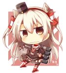  1girl amatsukaze_(kantai_collection) bangs brown_eyes chibi closed_mouth dress garter_straps gasuto_(kamikami) hair_tubes hairband hat kantai_collection long_hair long_sleeves mini_hat multicolored_legwear neckerchief rensouhou-kun sailor_collar sailor_dress short_dress silver_hair solo striped thigh-highs torpedo two_side_up windsock 