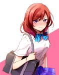  blush brown_hair ciolet_eyes love_live!_school_idol_project nishikino_maki school_bag seifuku short_hair 