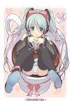  aqua_eyes aqua_hair chocolate cup detached_sleeves girl_in_a_cup hair_ribbon hatsune_miku headphones headset heart in_container in_cup legs long_hair necktie panties ribbon skirt striped striped_panties takei_ooki thigh-highs thighhighs twintails underwear very_long_hair vocaloid zettai_ryouiki 