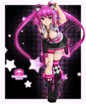  armband asymmetrical_clothes beatmania beatmania_iidx boots cat_ears celica headphones highres jewelry leaning_forward legs long_hair necklace necktie one_thighhigh purple_eyes purple_hair single_thighhigh skirt star tail thighhighs twintails un very_long_hair violet_eyes 