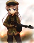  eila_ilmatar_juutilainen gun hanyu hat long_hair military military_uniform pantyhose ppsh-41 rifle solo strike_witches submachine_gun uniform weapon 