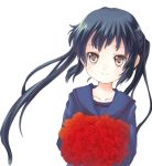  bouquet brown_eyes flower k-on! long_hair nakano_azusa school_uniform silv_(pixiv) silverms2 smile solo twintails 