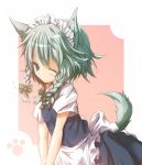  aqua_hair blue_eyes bow braid collar dog_ears dog_tail eto hairband izayoi_sakuya kemonomimi_mode tail touhou twin_braids wink 