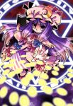  crescent daishi_takamura danmaku hat long_hair magic_circle patchouli_knowledge purple_eyes purple_hair solo touhou violet_eyes 