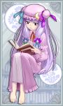  barefoot book crescent feet hat long_hair patchouli_knowledge purple_eyes purple_hair solo takech touhou violet_eyes 