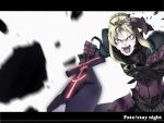  armor armored_dress blonde_hair broken_armor dark_excalibur dress fate/stay_night fate_(series) highres letterboxed pale_skin saber saber_alter solo sword tn7135 weapon yellow_eyes 
