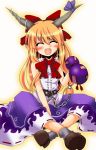  chains fang highres hirayama-h horns ibuki_suika long_hair orange_hair ribbon touhou 