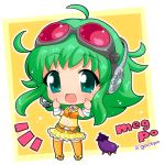  :d chibi eggplant goggles goggles_on_head green_eyes green_hair gumi hahifuhe headphones midriff open_mouth short_hair skirt smile solo thigh-highs thighhighs vocaloid 