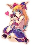  blush brown_eyes brown_hair chain chains character_doll doll hakurei_reimu heart horns ibuki_suika kimino kimino_tomonari long_hair orange_eyes orange_hair plush ribbon smile touhou wink 