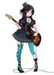  1girl akiyama_mio alternate_costume asymmetrical_clothes bad_id bangs bass_guitar black_hair blue_eyes blunt_bangs don&#039;t_say_&quot;lazy&quot; don&#039;t_say_lazy dress garter_belt hat hime_cut instrument k-on! layil long_hair mini_top_hat one_thighhigh single_thighhigh skull solo thighhighs top_hat 