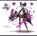  armor bare_shoulders black_legwear breasts cyborg detached_sleeves dripping dual_wielding error gia glowing gun hat letterboxed navel needle neon_trim original personification pink_eyes purple_hair robot short_hair smile sword syringe thighhighs underboob weapon zettai_ryouiki zipper 