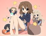  &gt;_&lt; akiyama_mio bad_id barefoot black_hair blonde_hair brown_eyes brown_hair chibi eyebrows feet food hairband happy hirasawa_yui ice_cream k-on! kotobuki_tsumugi long_hair multiple_girls ninja_toes no_legwear panties pantyshot school_uniform short_hair smile tainaka_ritsu takesinobu underwear 