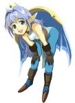  blue_eyes blue_hair dragon_force elf gloves hands_on_knees hirokazu leaning_forward pantyhose pointy_ears teiris 
