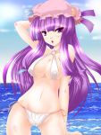  bikini breasts hat long_hair mikumari ocean patchouli_knowledge purple_eyes purple_hair swimsuit touhou violet_eyes 