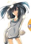  black_hair momi multicolored_eyes original oversized_clothes short_hair solo sweater swimsuit 