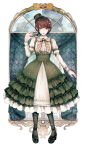  1girl alternate_costume black_legwear camera dangan_ronpa dress freckles green_eyes hat jumper koizumi_mahiru lolita_fashion long_sleeves looking_at_viewer mini_top_hat pantyhose plaid_bowtie redhead sakuyu short_hair solo super_dangan_ronpa_2 top_hat 