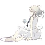  alternate_costume bare_legs bare_shoulders closed_eyes dress eyeball from_behind komeiji_koishi no_hat silver_hair simple_background sitting sketch teco_uk third_eye touhou white_background yokozuwari 