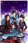  4boys haori highres horikawa_kunihiro izumi-no-kami_kanesada japanese_clothes kashuu_kiyomitsu katana multiple_boys shinsengumi suisyounohosizora sword touken_ranbu weapon yamato-no-kami_yasusada 