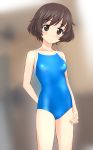  1girl akiyama_yukari brown_eyes brown_hair girls_und_panzer highres school_swimsuit short_hair standing swimsuit takafumi 
