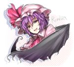  1girl bat_wings blue_hair bow character_name hat open_mouth ototobe red_eyes remilia_scarlet ribbon short_hair sketch smile solo touhou wings 