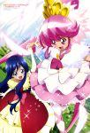  2girls absurdres aino_megumi blue_eyes blue_hair character_request cure_lovely elbow_gloves feathers gloves happinesscharge_precure! highres long_hair multiple_girls official_art open_mouth pink_eyes pink_hair precure thigh-highs wings 