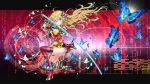  1girl blonde_hair blue_eyes boots breasts butterfly digital_rain elbow_gloves flower gloves hair_flower hair_ornament highres lily_(vocaloid) long_hair looking_at_viewer moyon ribbon skirt solo sword thigh-highs thigh_boots vocaloid weapon 