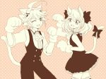  1boy 1girl animal_ears cat_ears cat_tail hiiragi_yuzu monochrome oguma_(rapture) sakaki_yuuya smile tail yuu-gi-ou yuu-gi-ou_arc-v 