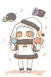  1girl blush_stickers handbell hat highres inishie kantai_collection looking_at_viewer monster musical_note northern_ocean_hime orange_eyes santa_hat shinkaisei-kan solo white_hair 