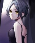  1girl black_hair bust camisole hayami_kanade idolmaster idolmaster_cinderella_girls karasumakarma1225 short_hair sketch strap_slip yellow_eyes 