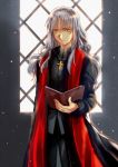  1boy bible caren_hortensia cross cross_necklace fate/hollow_ataraxia fate_(series) genderswap grey_hair jewelry male necklace priest silver_hair solo stole xi_(cyvid) yellow_eyes 