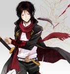  1boy fringe highres kashuu_kiyomitsu mole mole_under_mouth nns ponytail red_eyes red_nails red_scarf scarf solo touken_ranbu 