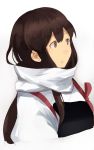  1girl :o akagi_(kantai_collection) brown_eyes brown_hair japanese_clothes kantai_collection long_hair muneate open_mouth scarf shibafu_(glock23) simple_background solo source_request white_background 