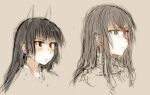  2girls anabuki_tomoko animal_ears black_eyes black_hair blue_eyes brown_hair bust elizabeth_f_beurling fox_ears hashigo long_hair multiple_girls sketch strike_witches 