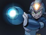  android arm_cannon glowing green_eyes helmet open_mouth powering_up robert_j_case rockman rockman_x solo weapon x_(rockman) 