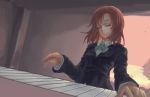  1girl blazer closed_eyes freeze-ex instrument keyboard_(instrument) love_live!_school_idol_project nishikino_maki redhead short_hair smile solo sunset 