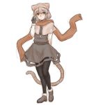  1girl adapted_costume animal_ears black_gloves black_legwear brown_eyes capelet dress gem gloves grey_dress grey_hair hat hat_with_ears highres jewelry kuro_suto_sukii long_sleeves mouse_ears mouse_tail nazrin necklace pantyhose pendant restricted_palette scarf silver_hair solo tail touhou winter_clothes 