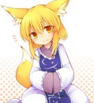  1girl animal_ears blonde_hair fox_ears fox_tail no_hat short_hair smile solo tabard tail tama_(soon32281) touhou yakumo_ran younger 