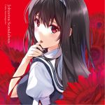  black_hair blush flower kasumigaoka_utaha long_hair looking_back misaki_kurehito open_mouth red_eyes saenai_heroine_no_sodatekata school_uniform solo tagme 