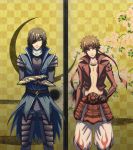  2boys armor brown_hair date_masamune_(sengoku_basara) eyepatch hoshimiku multiple_boys samurai_armor sanada_yukimura_(sengoku_basara) sengoku_basara 