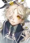  1boy blonde_hair gokotai gokotai&#039;s_tigers hair_over_one_eye hat lma military military_uniform necktie short_hair smile solo tiger touken_ranbu uniform white_tiger yellow_eyes 