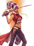  breasts foxy_(kof) headband king_of_fighters long_hair midriff ponytail rapier solidgrafi sword under_boob weapon white_hair 